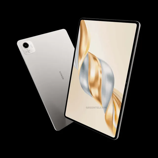 HONOR tablet with gold wallpaper, front and back view